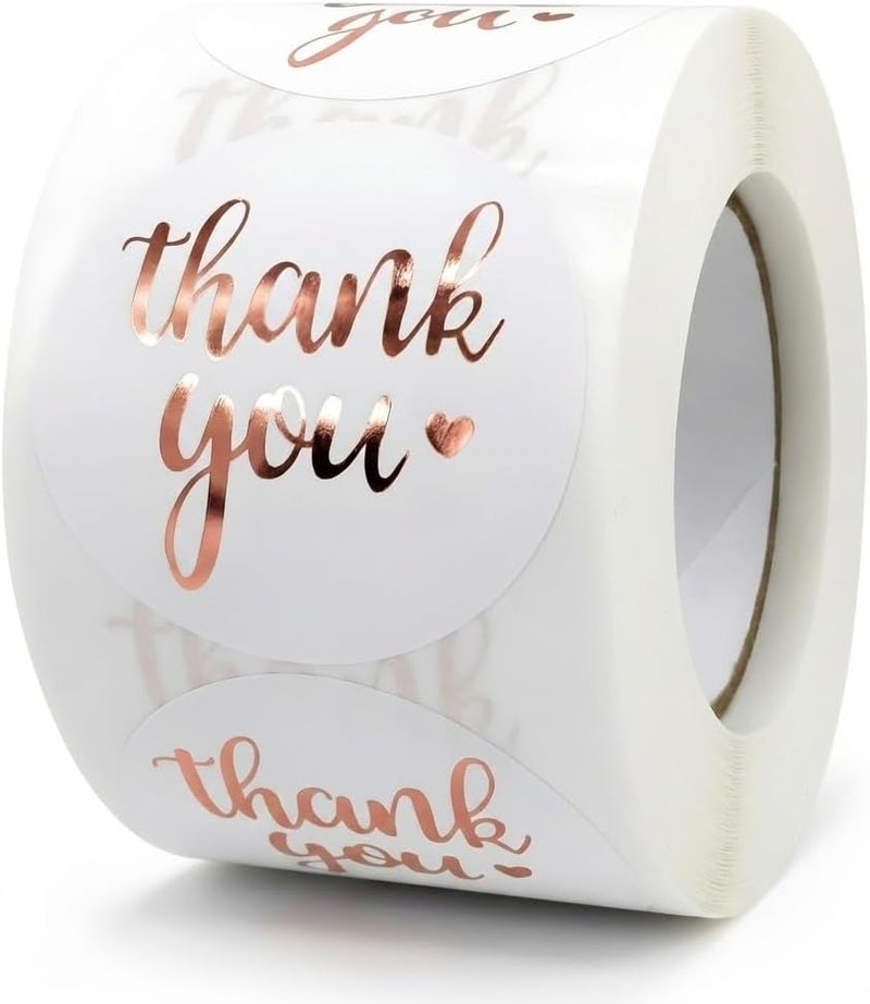 IBAKE 500 Thank You Stickers Roll – 1.5" Round White Labels with Rose Gold Foil | Self-Adhesive Gold Thank You Stickers for Packaging, Gift Bags, Weddings, Envelopes & Small Business Orders - Image 1